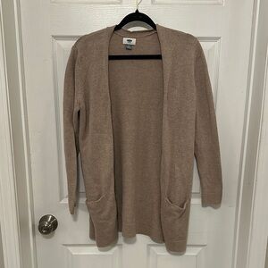 Cozy Tan/ Pink Open-Front Sweater